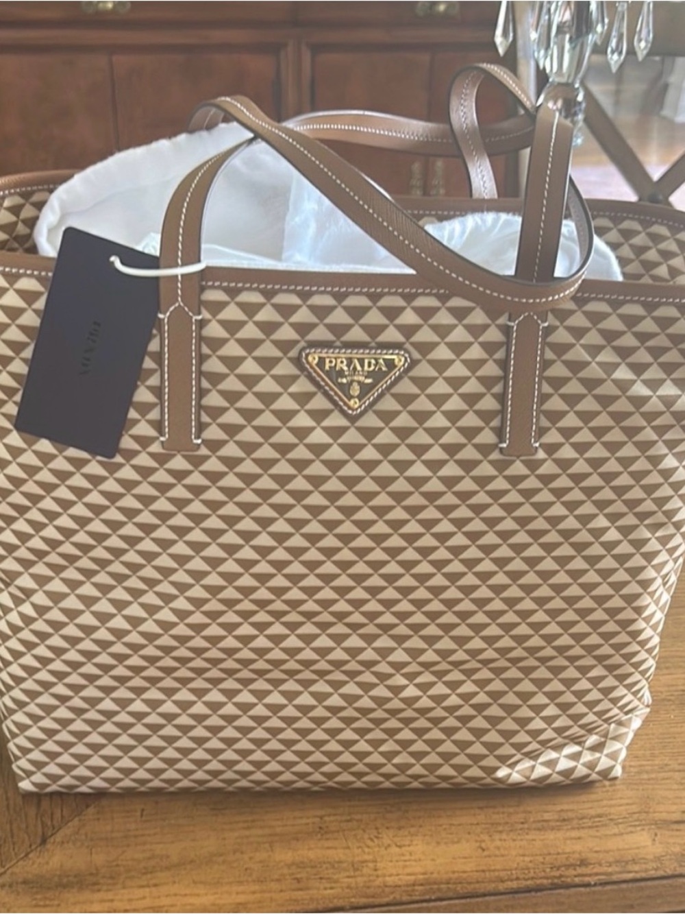 Prada Quilted Tan Tote with Leather Straps